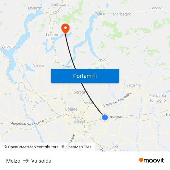 Melzo to Valsolda map