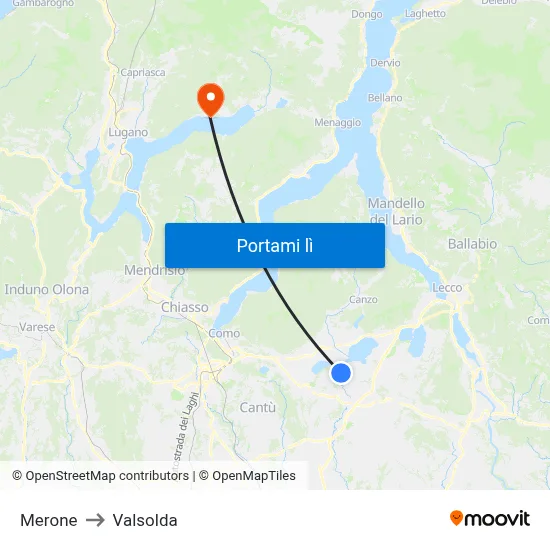 Merone to Valsolda map