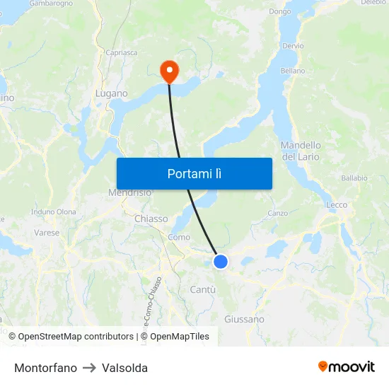 Montorfano to Valsolda map
