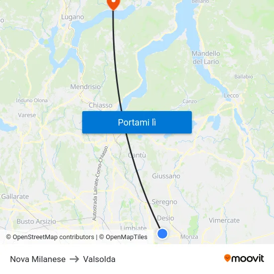 Nova Milanese to Valsolda map