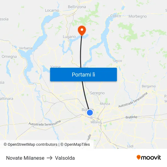 Novate Milanese to Valsolda map