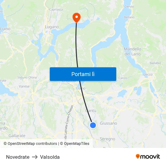 Novedrate to Valsolda map