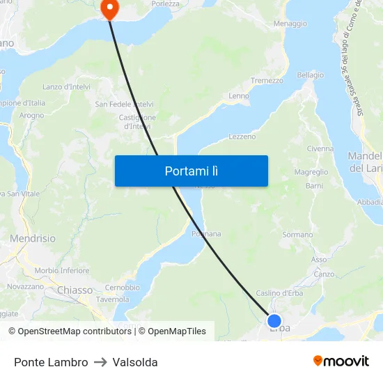 Ponte Lambro to Valsolda map