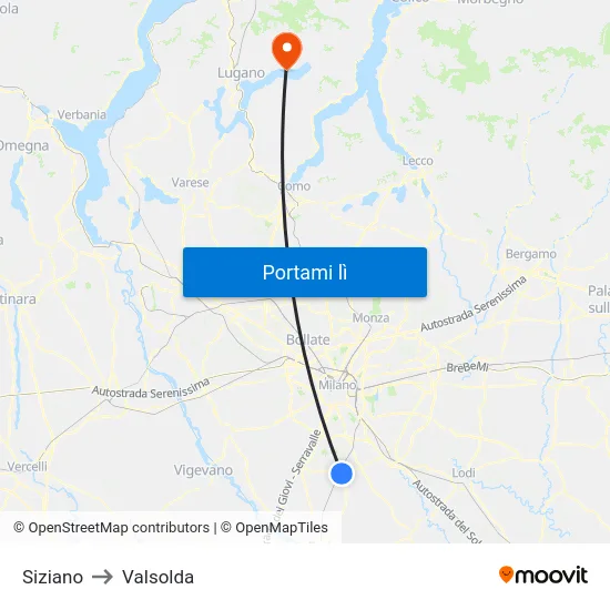 Siziano to Valsolda map