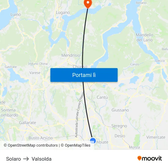 Solaro to Valsolda map