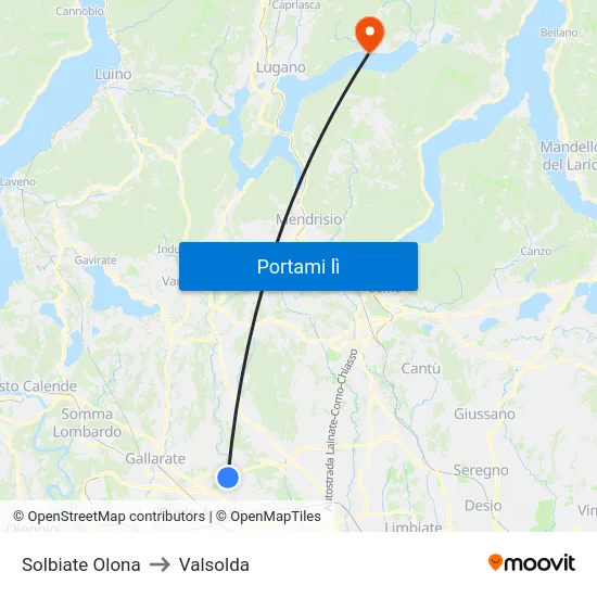 Solbiate Olona to Valsolda map