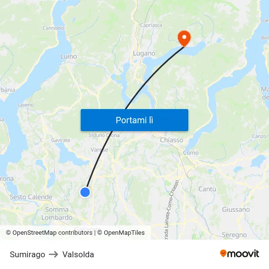 Sumirago to Valsolda map