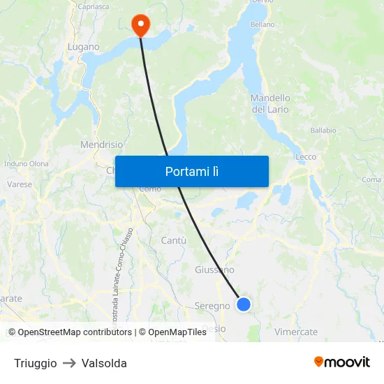 Triuggio to Valsolda map
