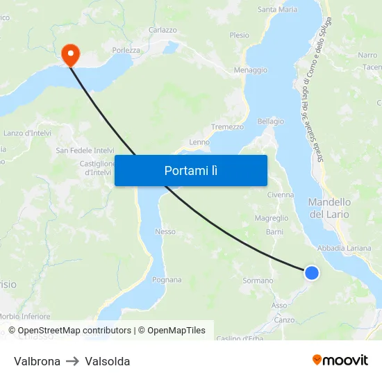 Valbrona to Valsolda map