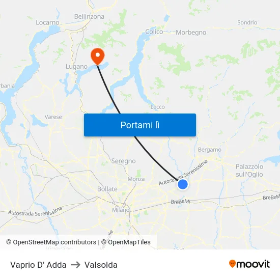 Vaprio D' Adda to Valsolda map