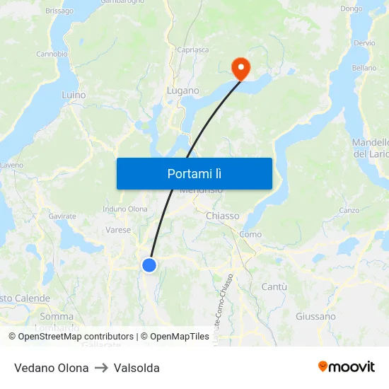 Vedano Olona to Valsolda map