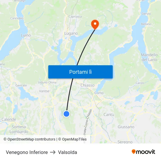Venegono Inferiore to Valsolda map