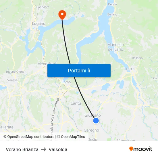 Verano Brianza to Valsolda map