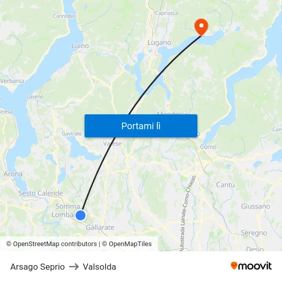 Arsago Seprio to Valsolda map