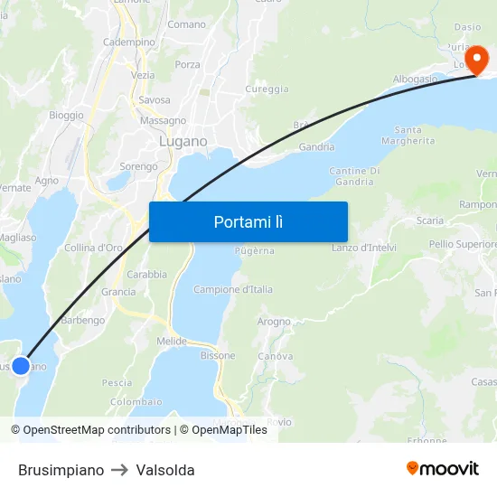 Brusimpiano to Valsolda map