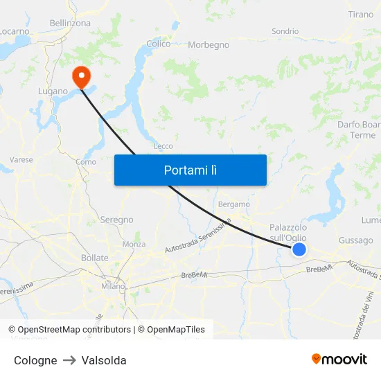 Cologne to Valsolda map