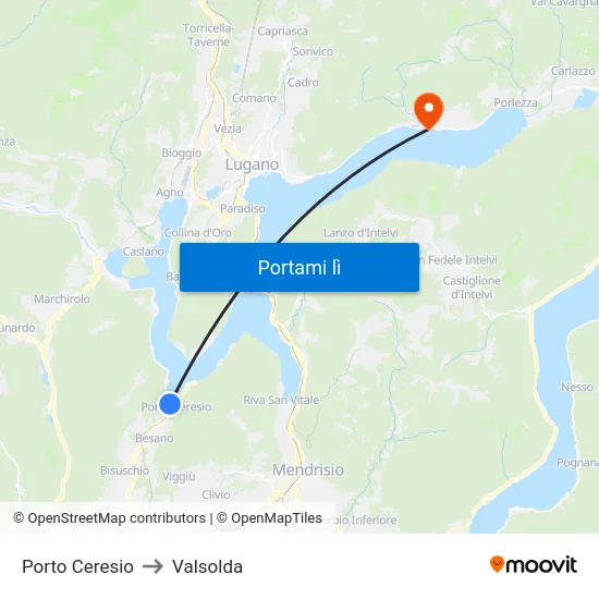 Porto Ceresio to Valsolda map