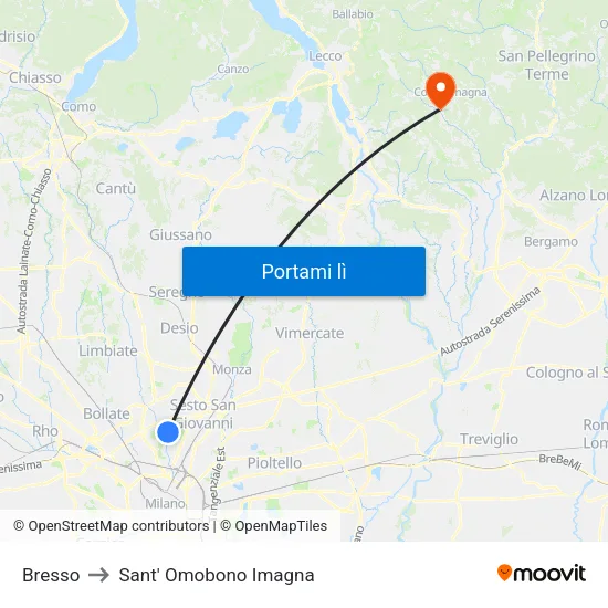 Bresso to Sant' Omobono Imagna map