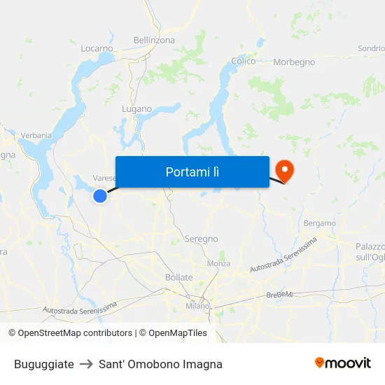 Buguggiate to Sant' Omobono Imagna map