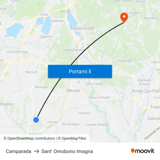 Camparada to Sant' Omobono Imagna map