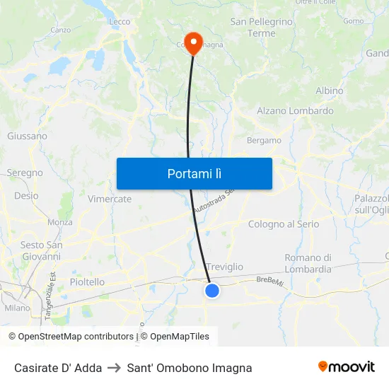 Casirate D' Adda to Sant' Omobono Imagna map