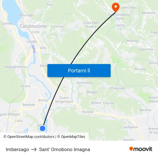 Imbersago to Sant' Omobono Imagna map