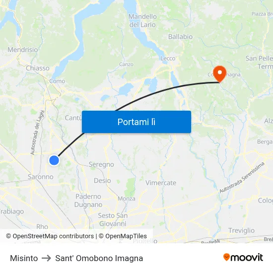 Misinto to Sant' Omobono Imagna map