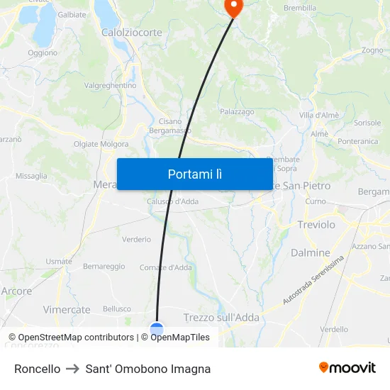 Roncello to Sant' Omobono Imagna map