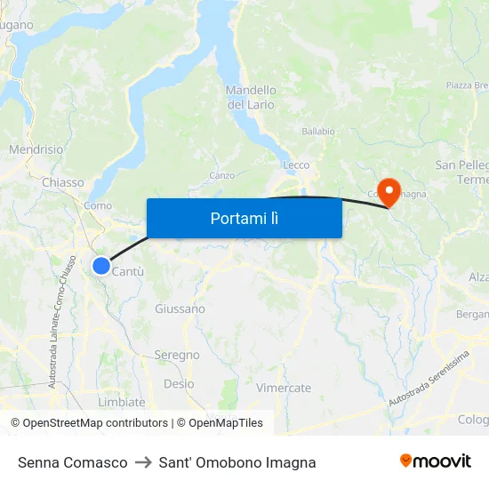 Senna Comasco to Sant' Omobono Imagna map