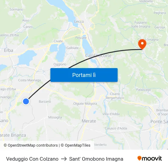 Veduggio Con Colzano to Sant' Omobono Imagna map