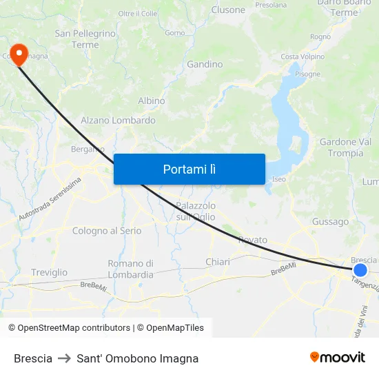 Brescia to Sant' Omobono Imagna map