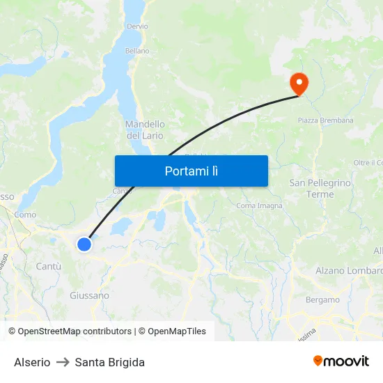 Alserio to Santa Brigida map