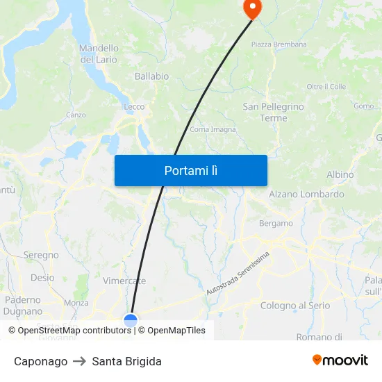Caponago to Santa Brigida map