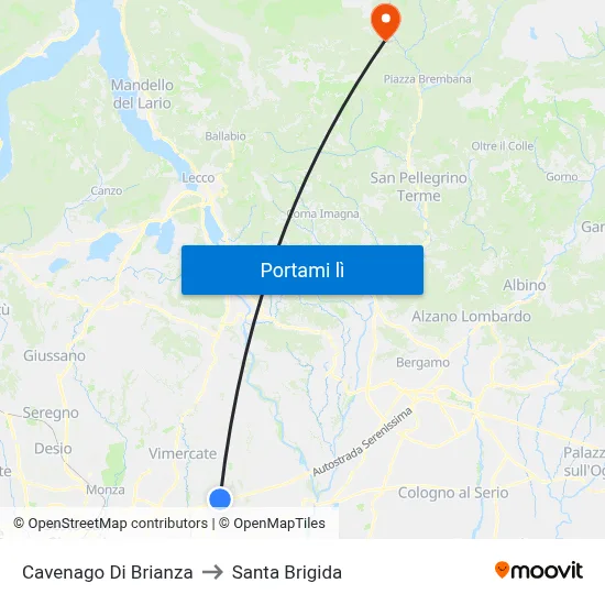 Cavenago Di Brianza to Santa Brigida map