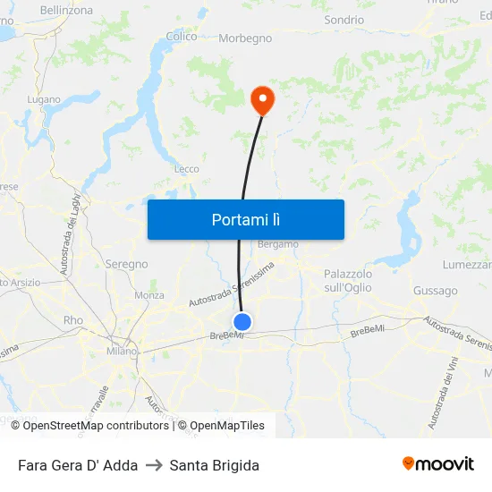 Fara Gera D' Adda to Santa Brigida map