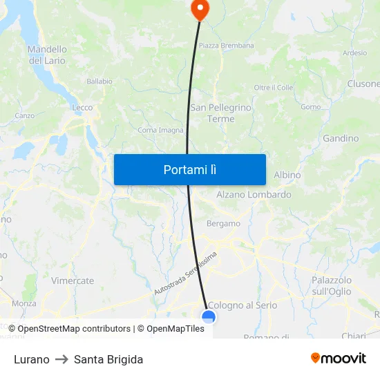 Lurano to Santa Brigida map