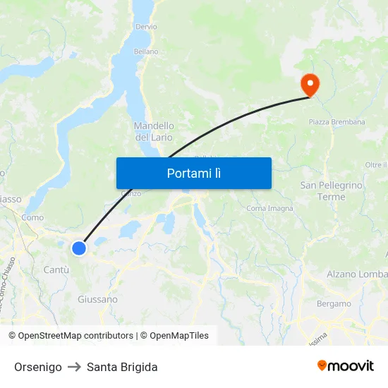 Orsenigo to Santa Brigida map