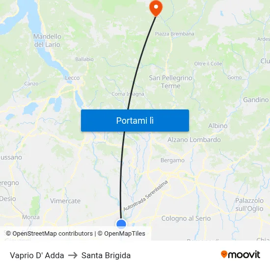 Vaprio D' Adda to Santa Brigida map