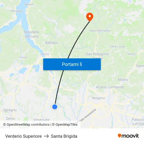 Verderio Superiore to Santa Brigida map