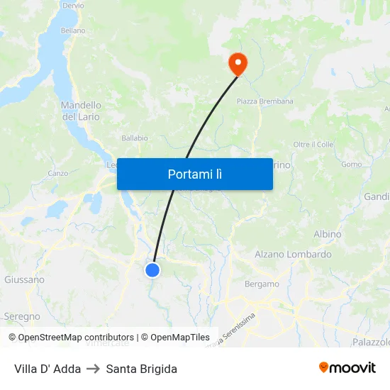Villa D' Adda to Santa Brigida map