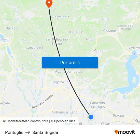 Pontoglio to Santa Brigida map