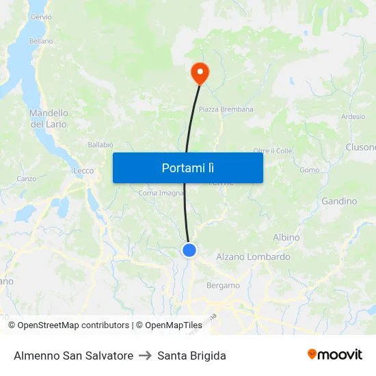 Almenno San Salvatore to Santa Brigida map