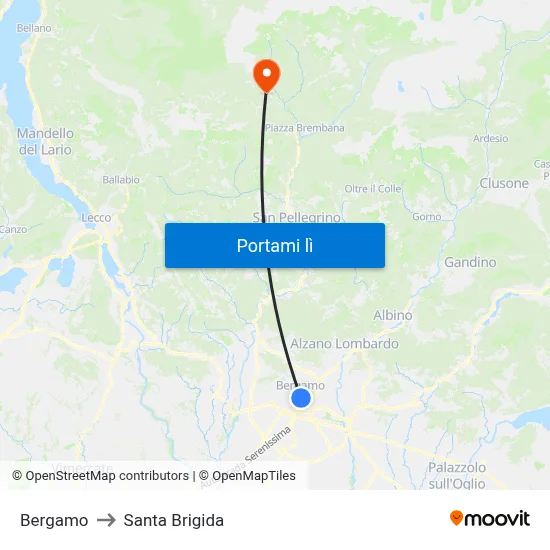 Bergamo to Santa Brigida map