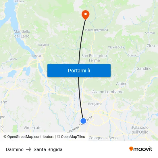 Dalmine to Santa Brigida map