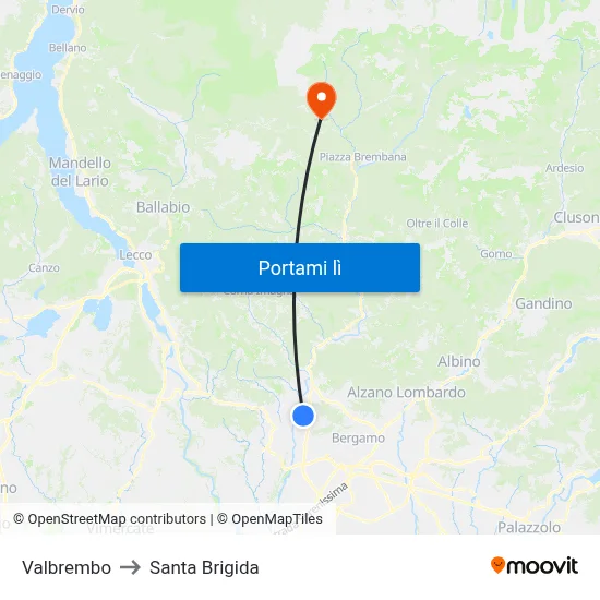 Valbrembo to Santa Brigida map