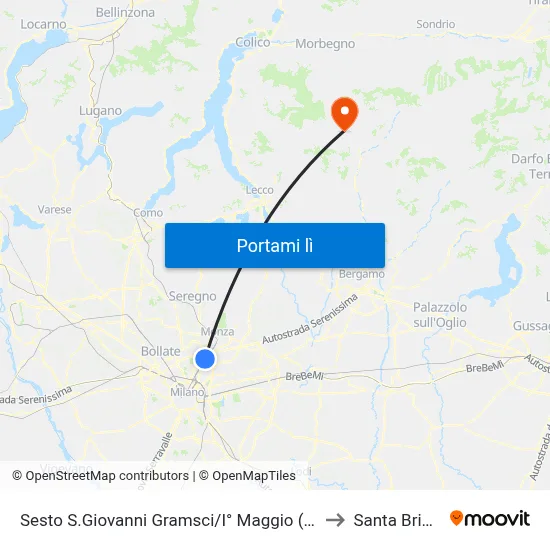 Sesto S.Giovanni Gramsci/I° Maggio (Fs/M1) to Santa Brigida map