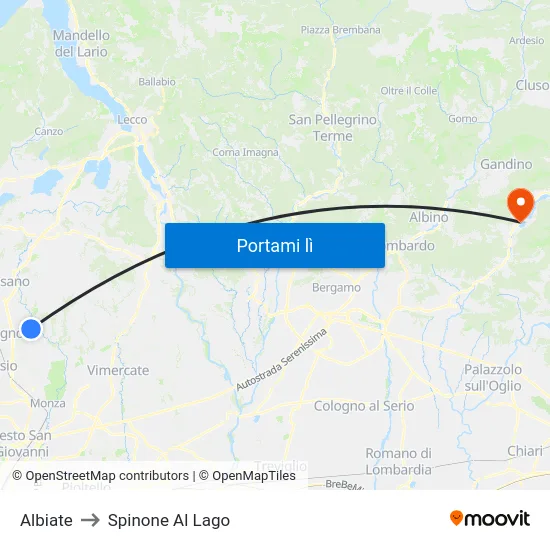 Albiate to Spinone Al Lago map