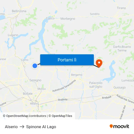 Alserio to Spinone Al Lago map