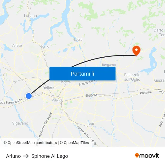 Arluno to Spinone Al Lago map