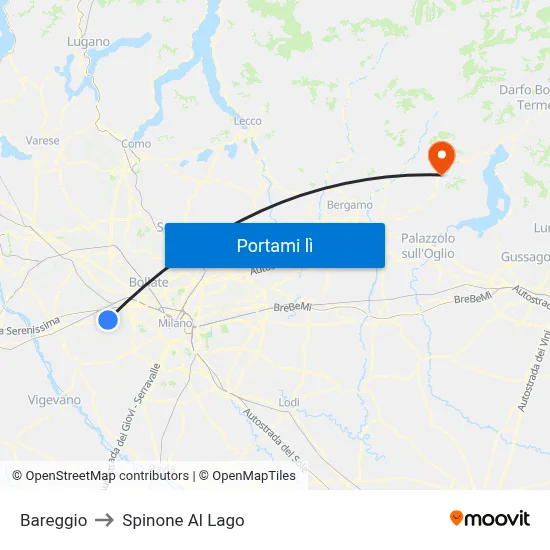 Bareggio to Spinone Al Lago map